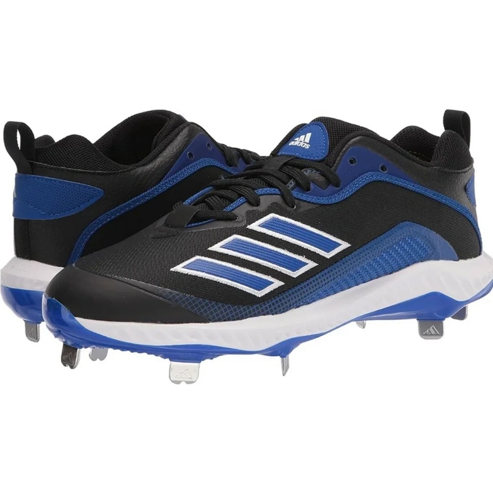 Mens Black and Blue Adidas Icon 6 Bounce Baseball Cleats Mens Sizes